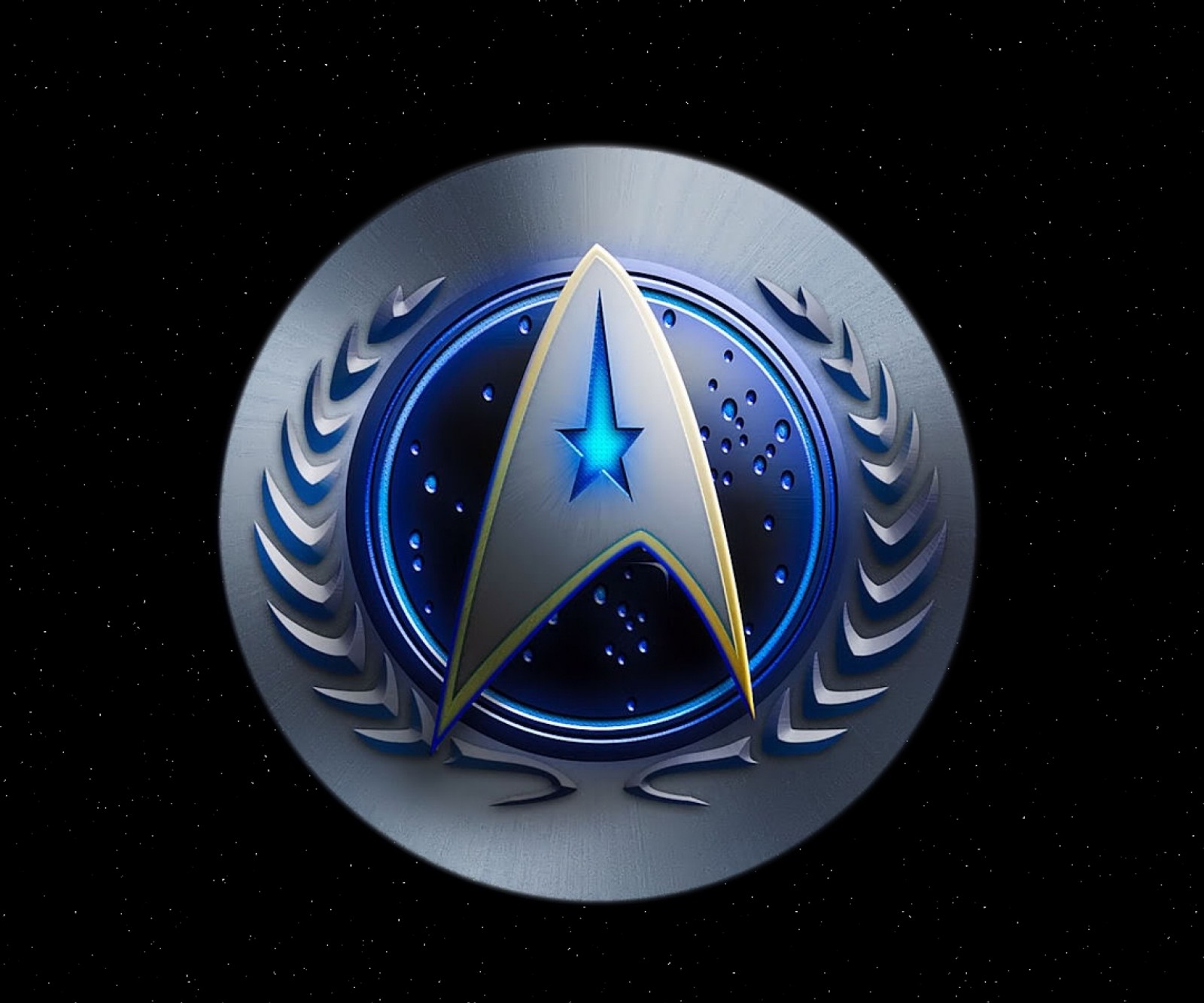 Un primer plano del logotipo de star trek en una placa de metal (película, ciencia ficción, star trek)