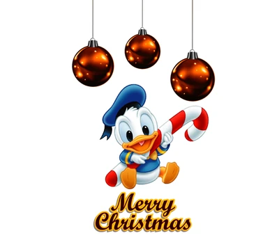 Donald Duck feiert Weihnachten mit Ornamenten und Zuckerstangen