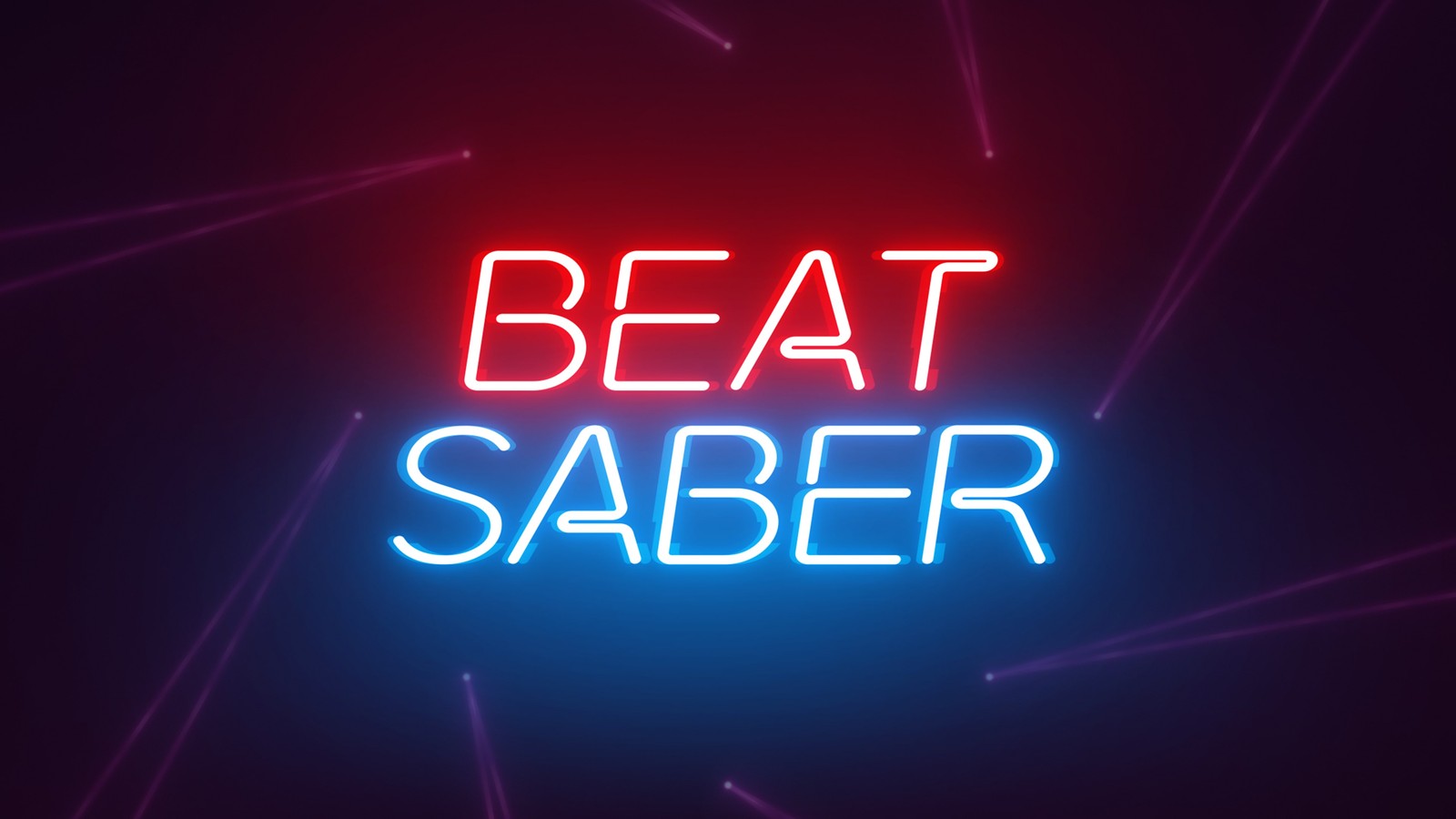 Enseigne au néon disant beat saber avec un fond rouge et bleu (beat saber, playstation 5, typographie néon, jeux, fond décran 4k)