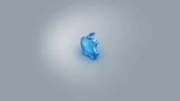 Logo de Manzana Azul 3D sobre Fondo Azul Claro