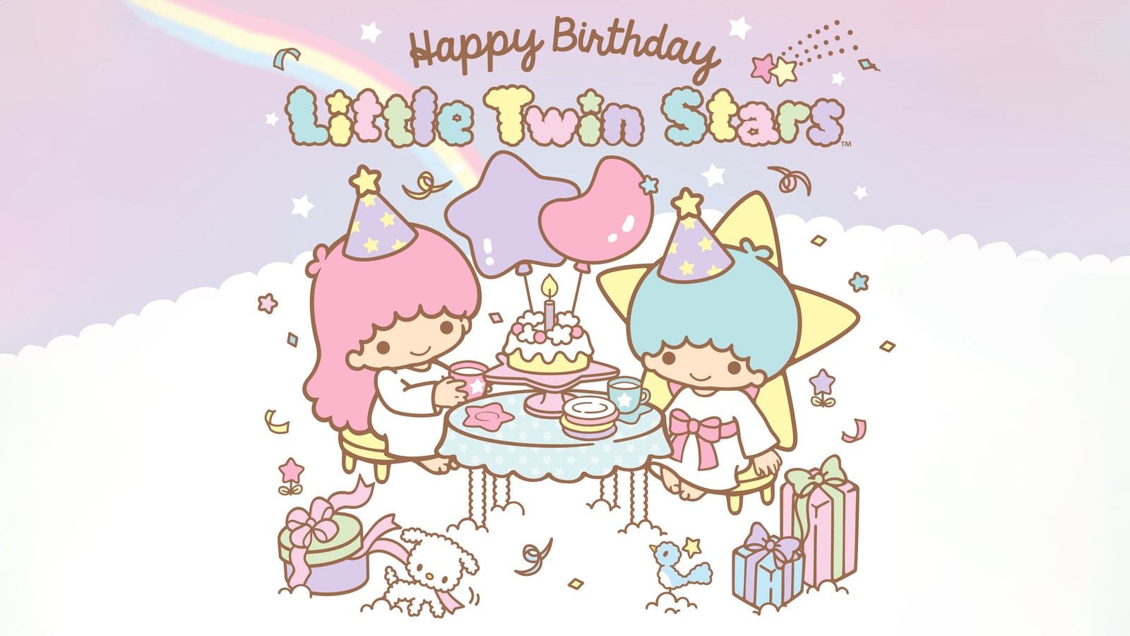 happy birthday, little twin stars, pastel, aesthetic, kiki and lala wallpaper