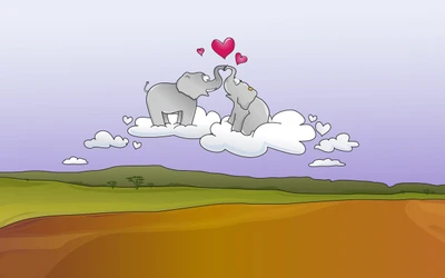 Elephants in Love Floating on Clouds