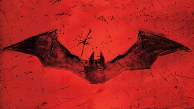 Logotipo do Batman em negrito contra um fundo vermelho