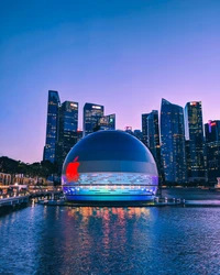 marina bay sands singapore, apples, water, building, skyscraper wallpaper