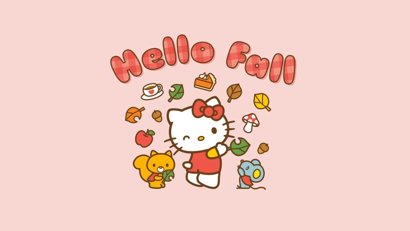 Обои hello kitty обои hello kitty обои hello kitty (привет осень, фоновый рисунок hello kitty, пастельно розовый, 5k, милый)