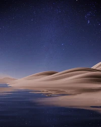 Reflejos surrealistas en el desierto bajo un cielo estrellado