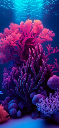 Ecossistema de recife de coral vibrante com anêmonas coloridas e vida marinha