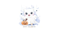 happy halloween, cute art, bat, white aesthetic, 5k wallpaper