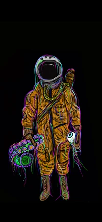 Vibrant Astronaut with Octopus in Cosmic Art