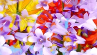 Flores de íris abstratas vibrantes em roxo e amarelo