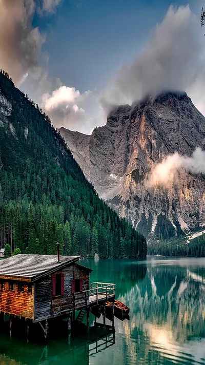 nuvens, verde, casa, itália, lago