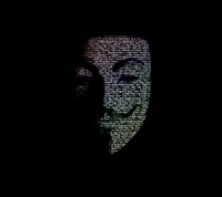 Anonymous Mask with Text Overlay on Dark Background