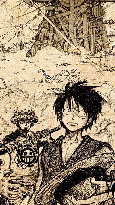 campo de batalla, ley, luffy