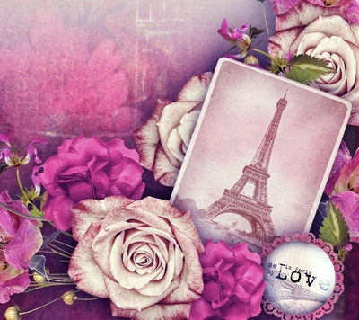 tour eiffel, fleurs, paris, rose