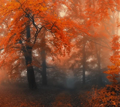 autumn colors, forest path, nature leaves