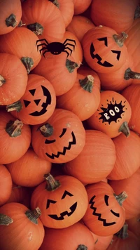 happy halloween, pumpkins, spider wallpaper