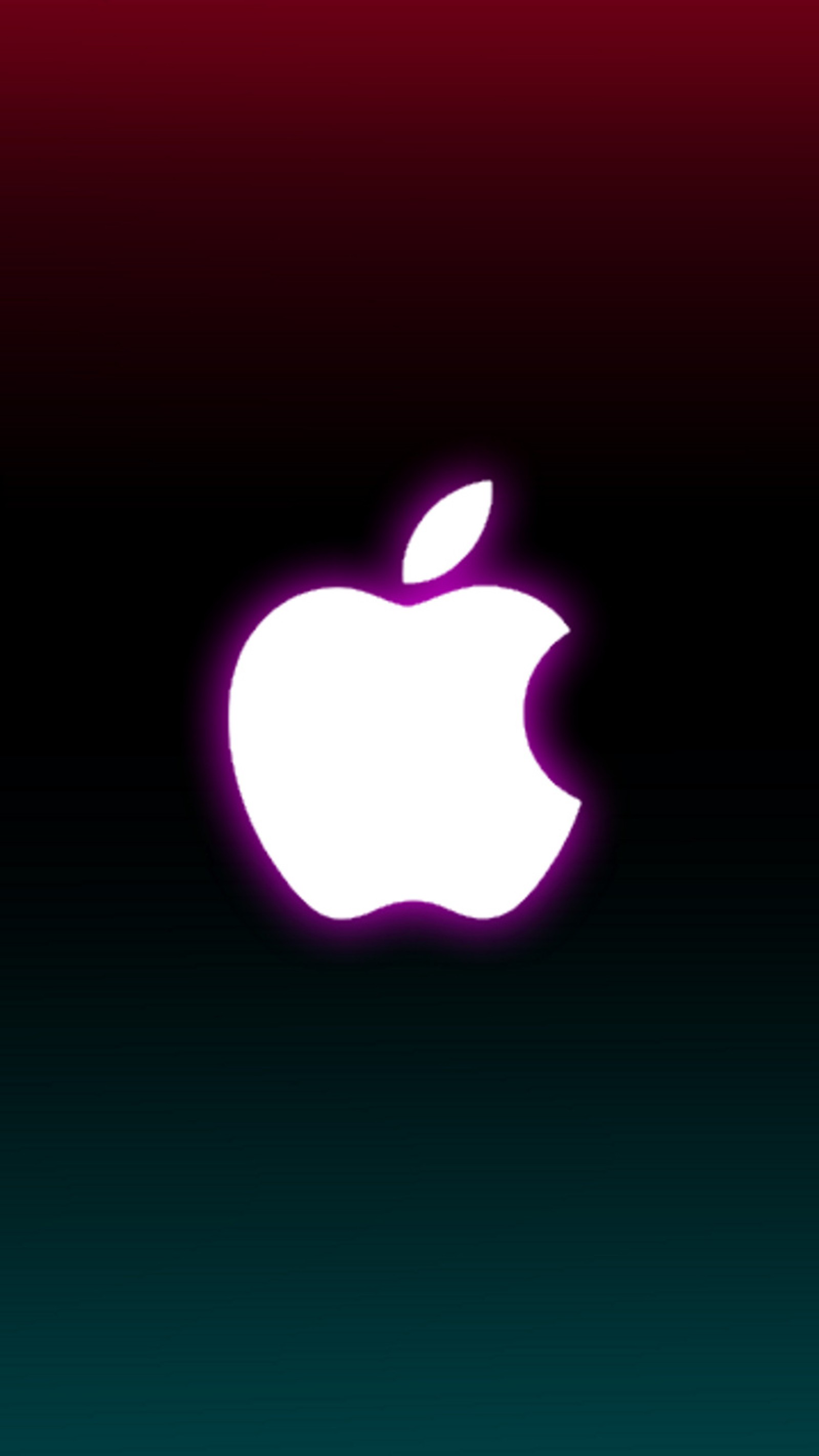 Apple logo on a dark background with a red and blue background (apple, blue, glowing colors, purple, red)