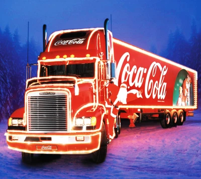 Camion Coca-Cola illuminé avec des lumières festives