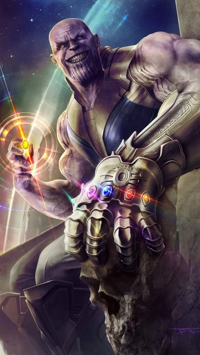 Thanos: El Titán Loco Sosteniendo el Guantelete del Infinito