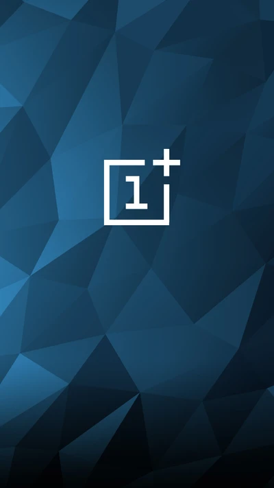 OnePlus-Logo auf einem geometrischen blauen Hintergrund