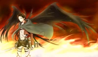 levi, eren yeager, mikasa ackerman, attack on titan, anime wallpaper