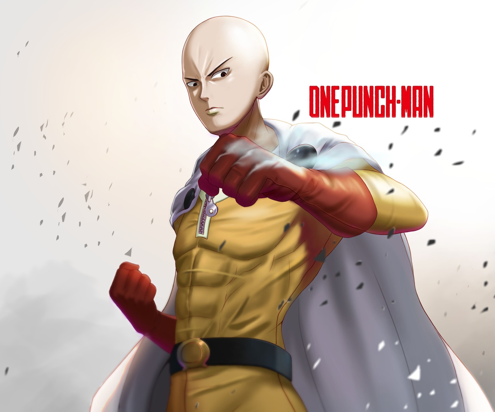 Primer plano de un personaje de dibujos animados con una capa (saitama, 5k, one punch man, fondo blanco, anime)