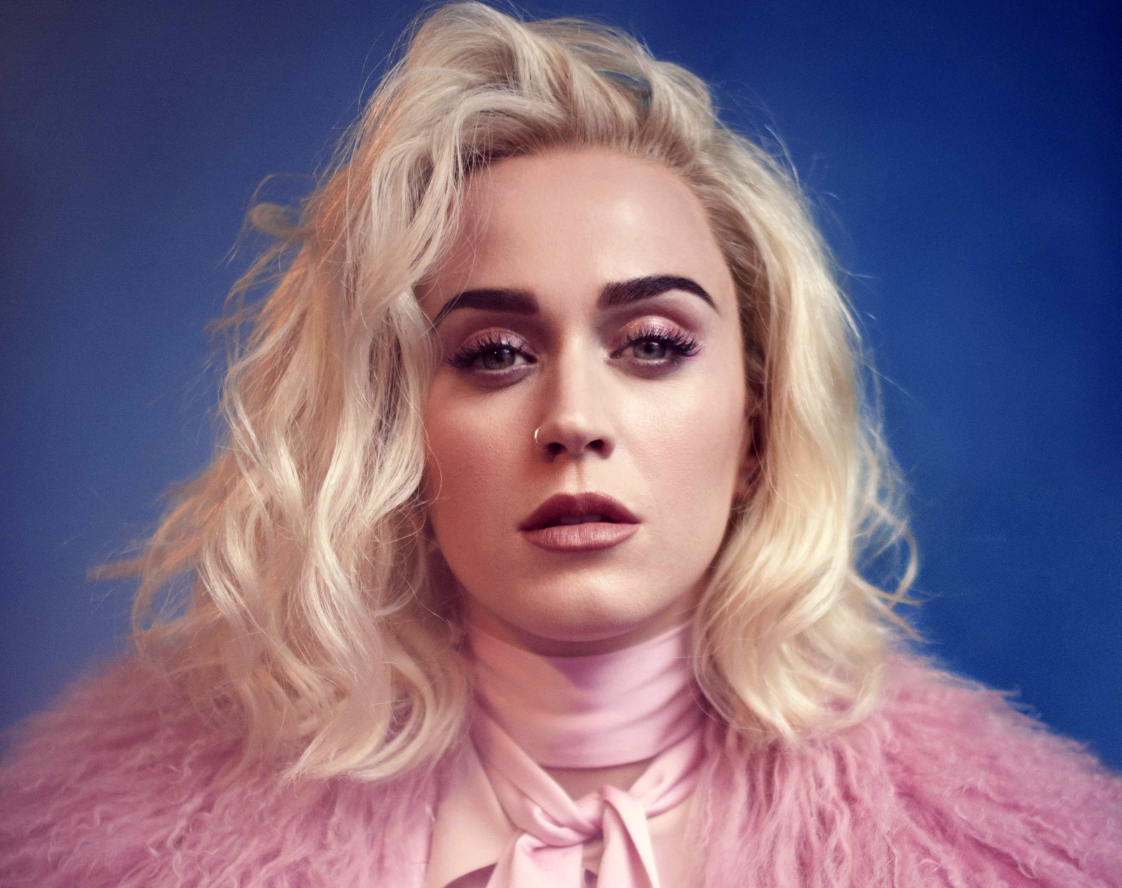 Arafed image of a woman with blonde hair and a pink coat (katy perry, 5k, portrait, american singer, music)