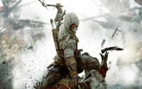 Connor Kenway in Action: An Assassin's Charge Amidst Battle