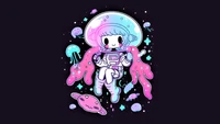 Astronauta Kawaii em uma galáxia neon surrealista