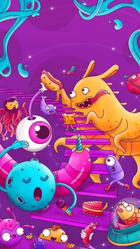 Whimsical Cartoon Adventure in a Colorful Alien World