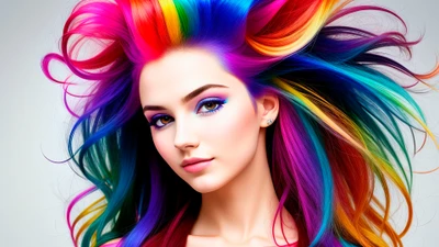 Vibrant Fantasy: A Beautiful Girl with Colorful Hair in AI Art