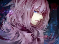 Elegant Anime Character with Long Violet Hair and Dreamy Expression