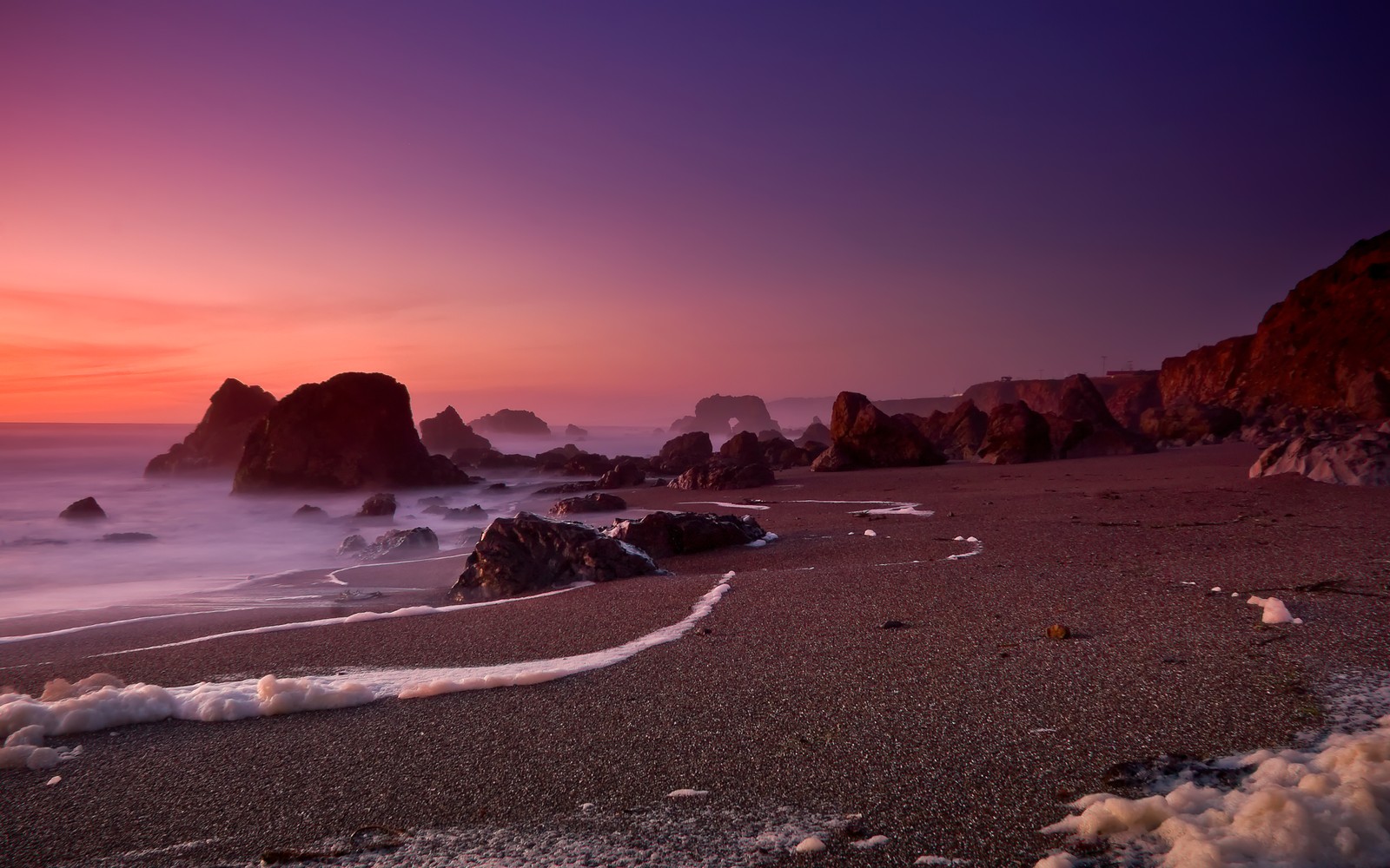 Arafed view of a beach with waves crashing on the shore (rocky shore, sunset, bodega bay, california, seascape)