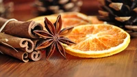 Cinnamon Sticks and Dried Clementine Slices with Star Anise