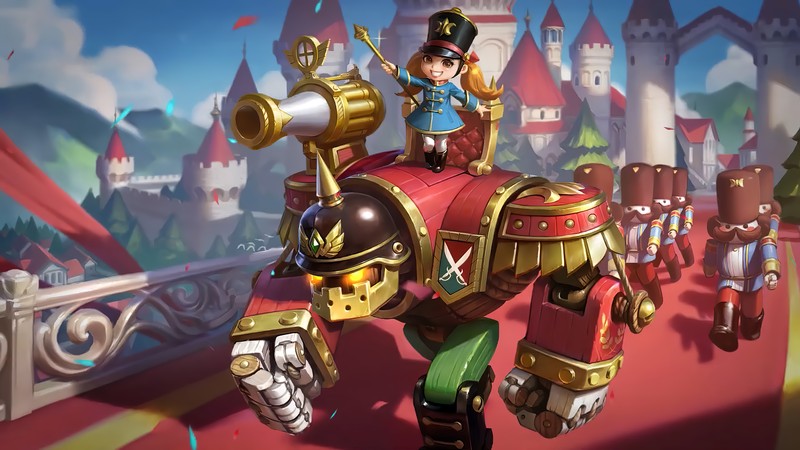 Крупный план игрушечного коня с мужчиной на нем (джоухед, jawhead, the nutcracker, кожа, mobile legends)