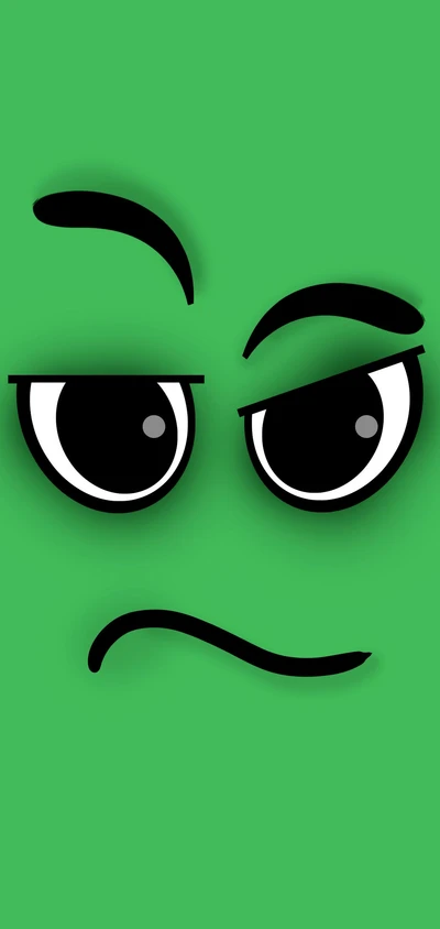 Green Cartoon Face with Eyewear and Smirk