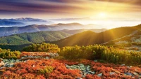 Vibrant Sunrise Over Mountainous Wilderness