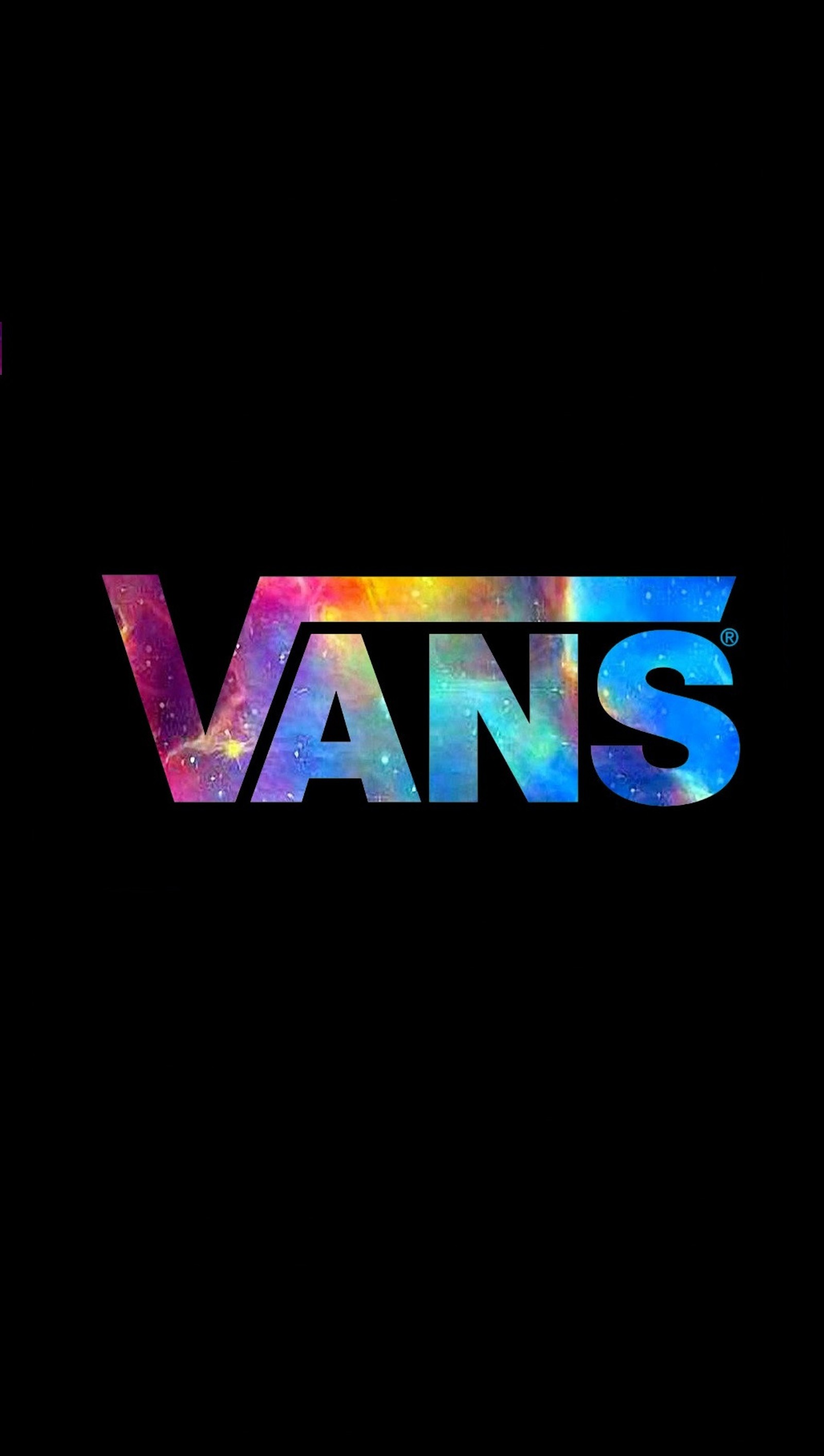 Vans logo on a black background with a colorful galaxy design (brand, logo, vans)