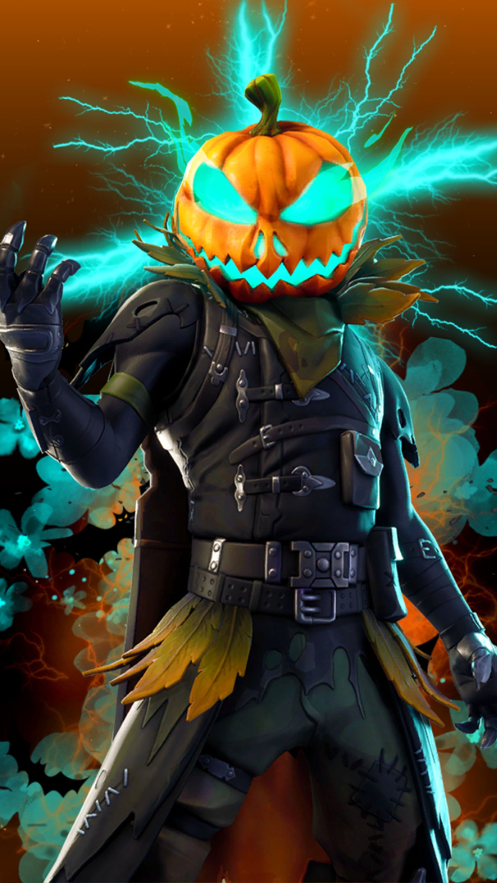 Un primer plano de una persona disfrazada con una calabaza en la cabeza (piel, cabeza de tomate, fortnite wallpaer, temporada 6)