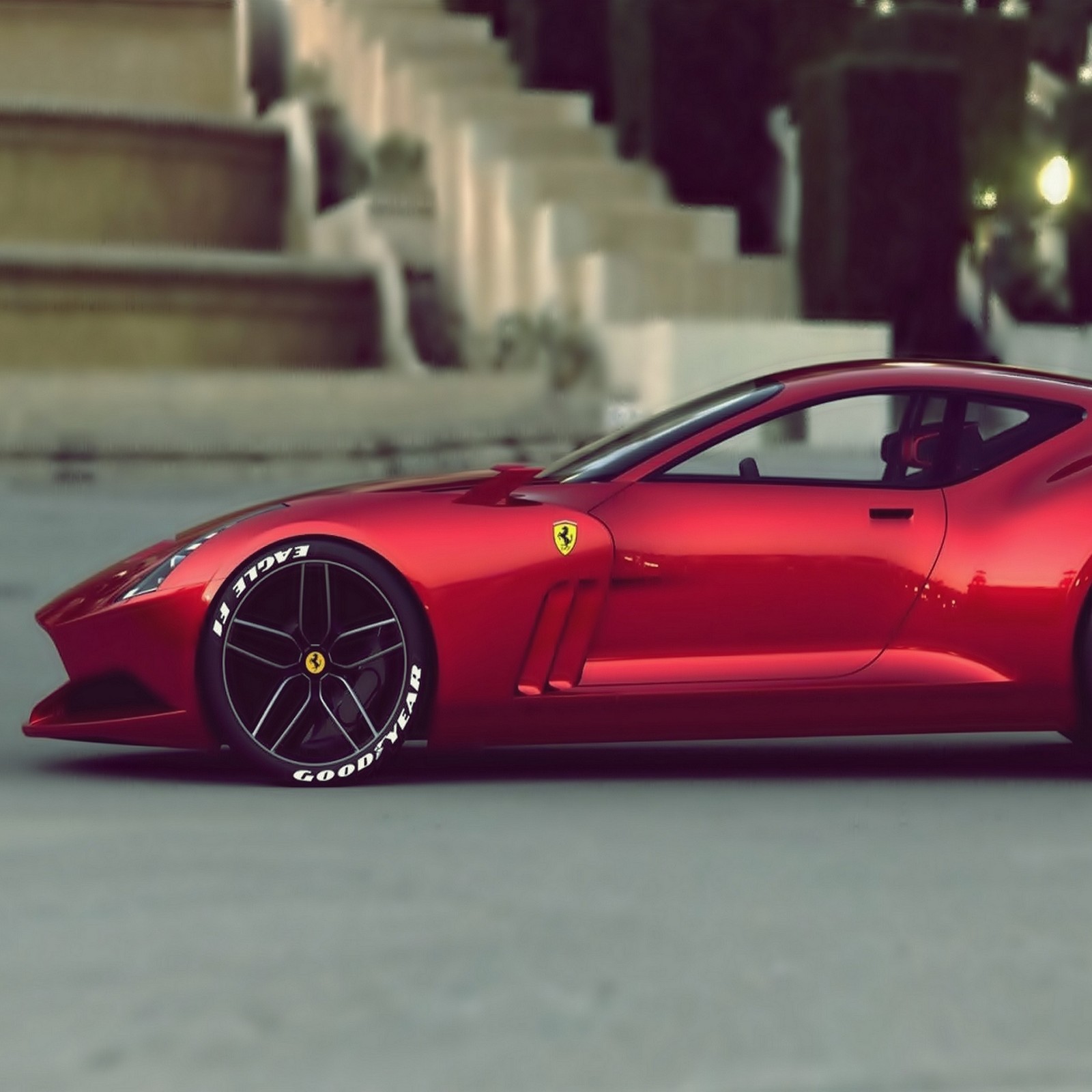 Un primer plano de un coche deportivo rojo estacionado en una calle (coche, supercoche)