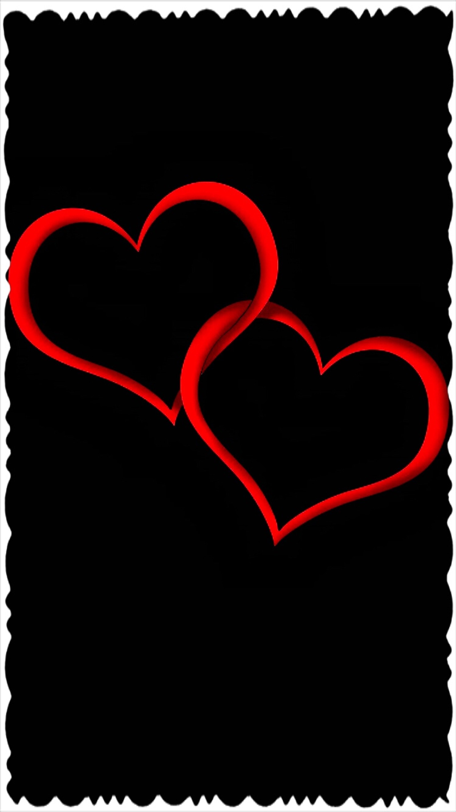 Two red hearts on a black background with a scalloped edge (brown, logos, wall)