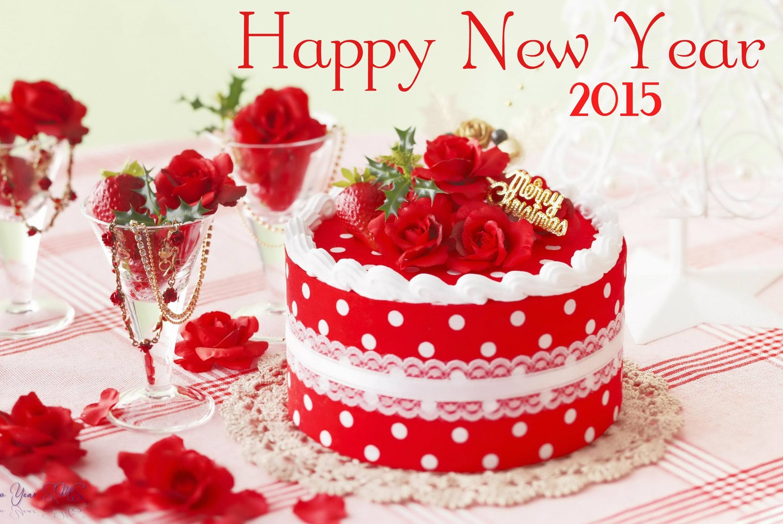 Happy new year 2013 greeting card with red roses and a cake (happy, newyear)