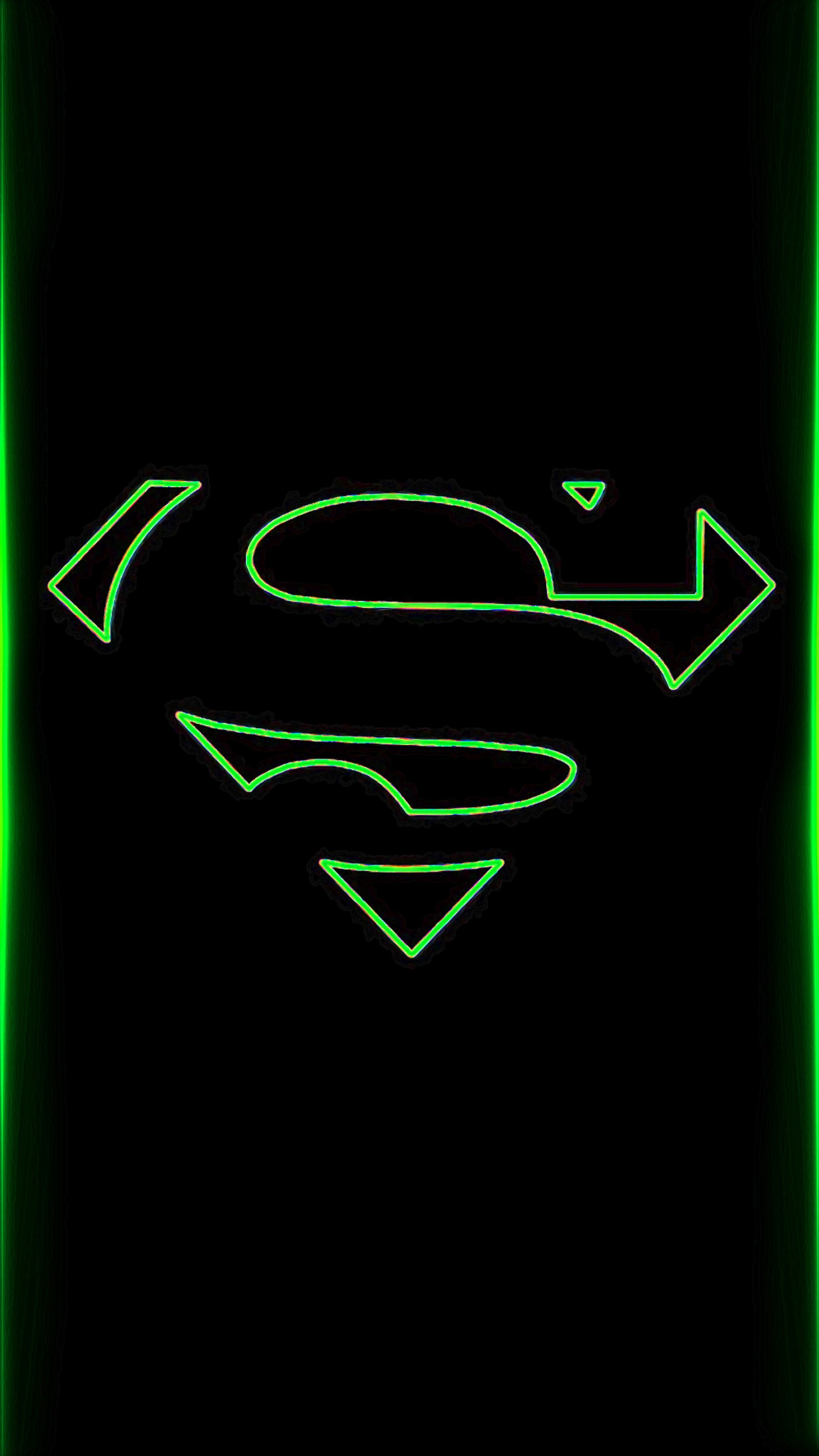 A close up of a neon green superman logo on a black background (edge, neon, superman)