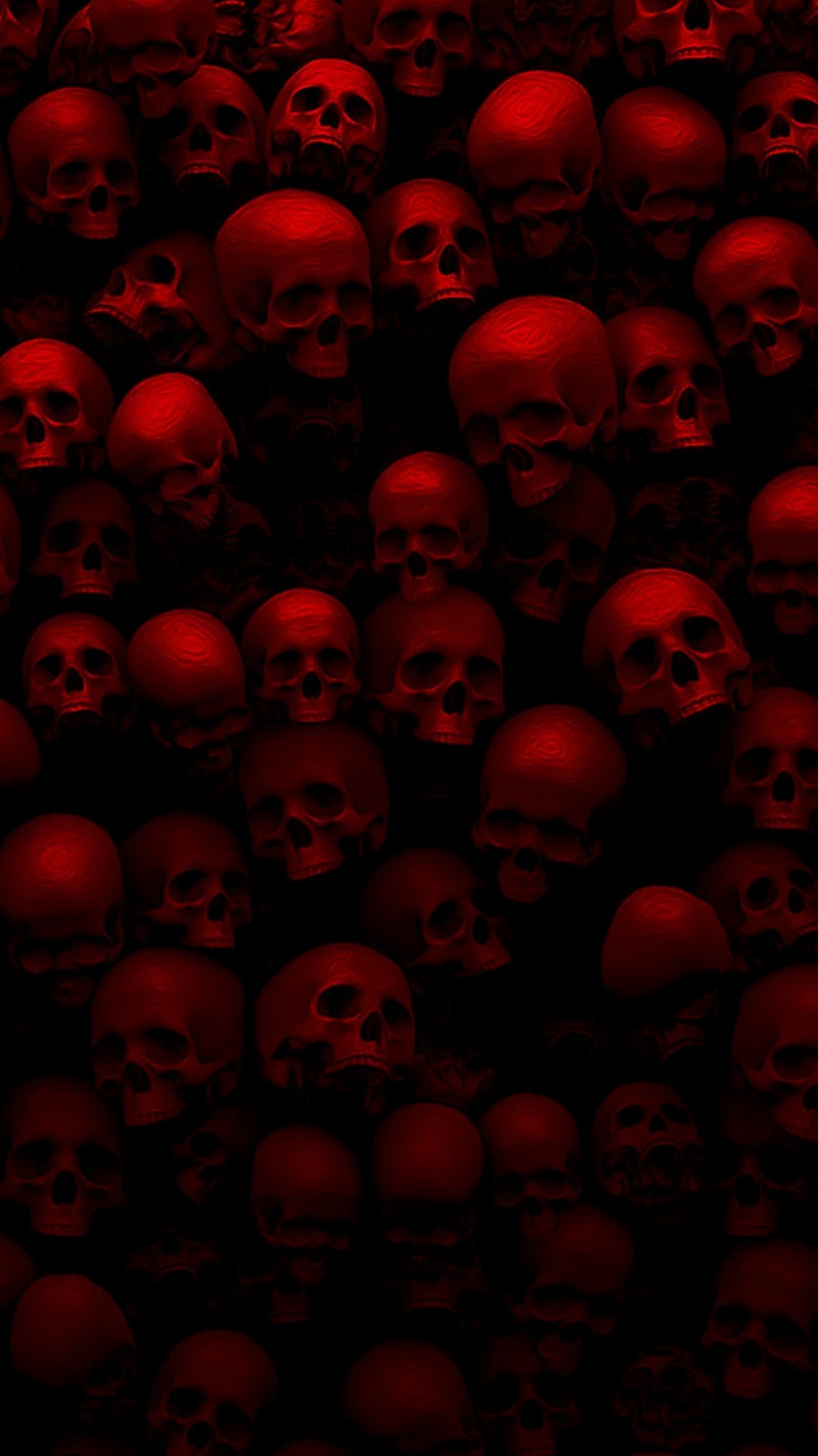 Близкий план кучи черепов в темной комнате (red skulls, skull wallpaper, skullpaper, черепа)