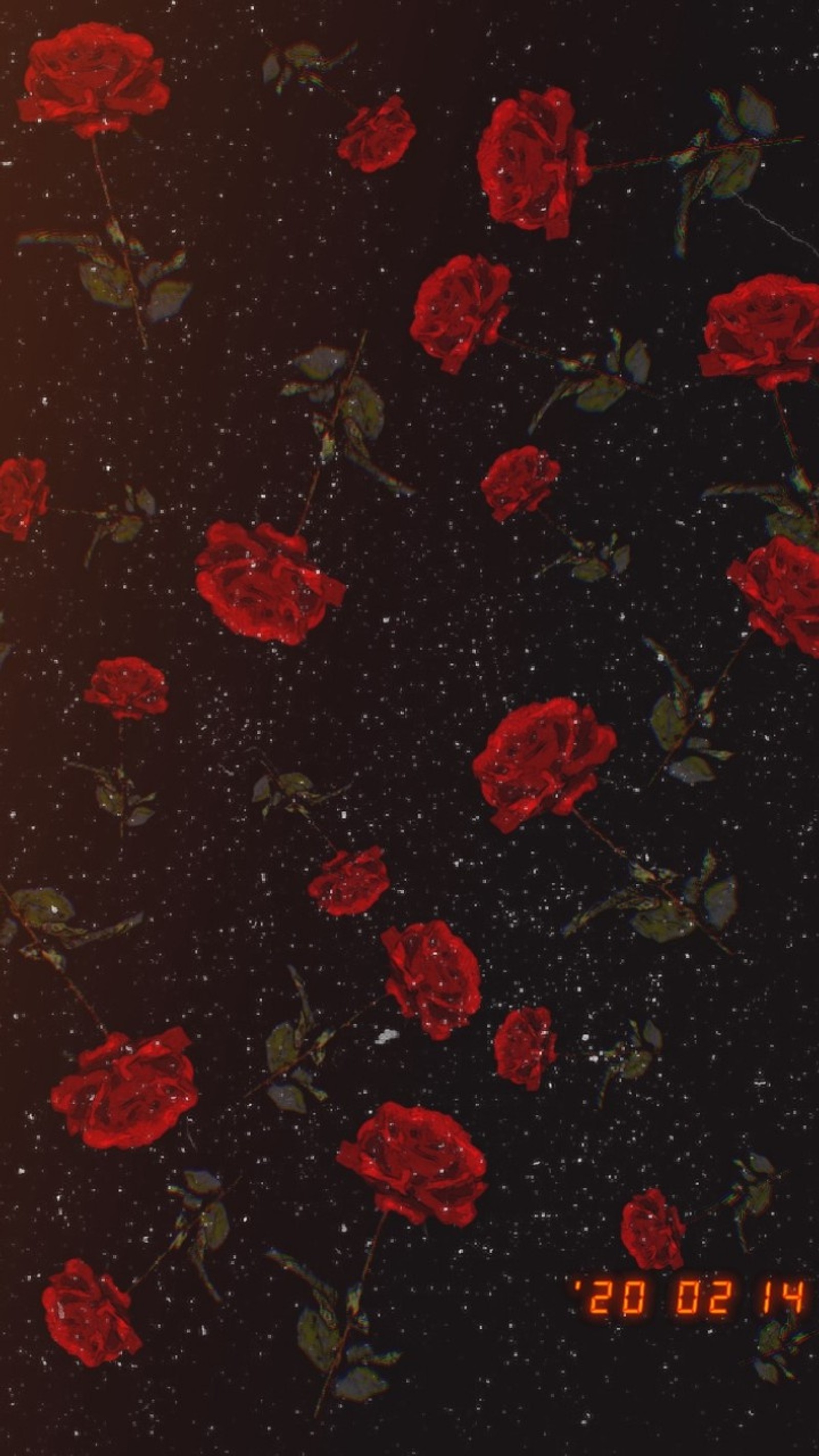 Muchas rosas rojas sobre un fondo negro con un reloj (amor, floral, flores, fondo, retro)