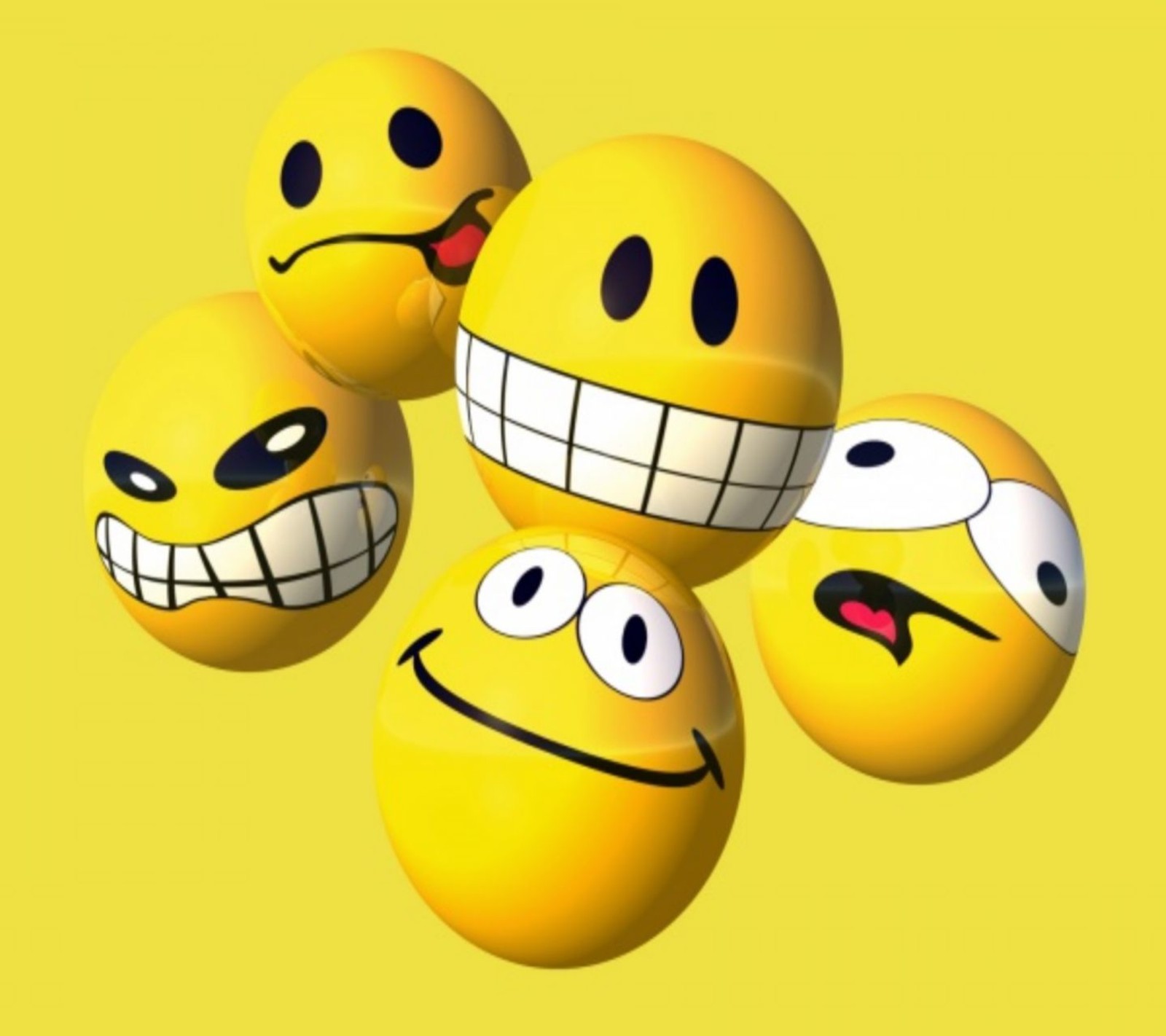 Three yellow balls with faces are arranged in a row (angry, cute, expressions, funny, nice)