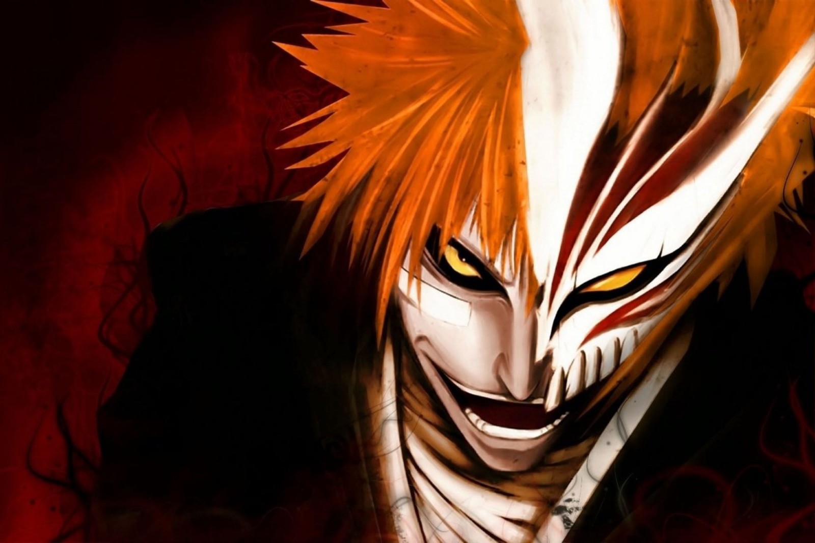 Nahaufnahme einer person mit blutigem gesicht und messer (anime, bleach, hollow ichigo, kurosaki ichigo)