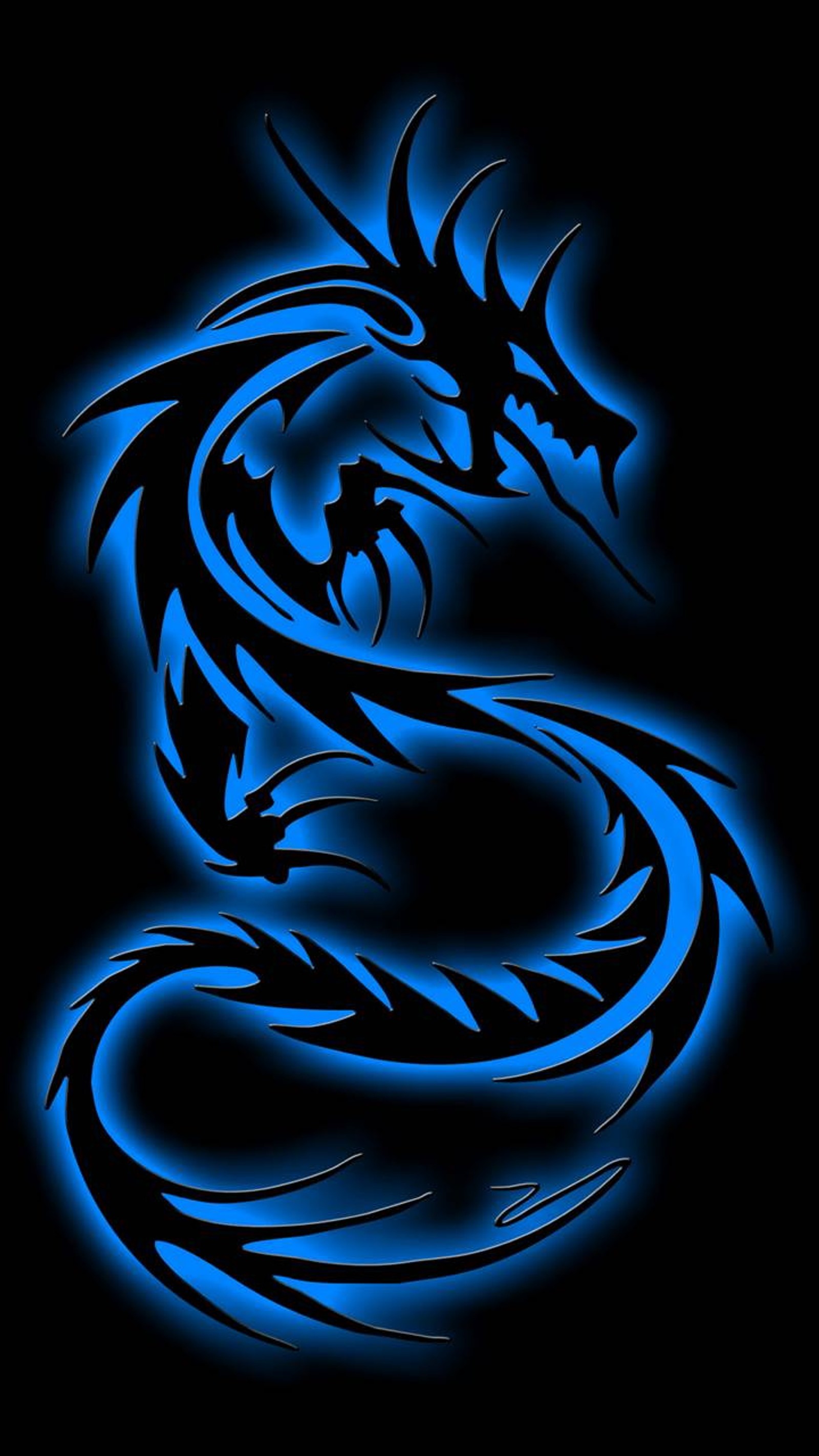 A blue dragon with a black background and a black background (blue, dragon)