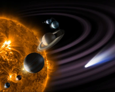 komet, planet, raum, stern, sonne