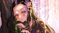 Nezuko Kamado bajo glicinias: Un momento sereno en Demon Slayer